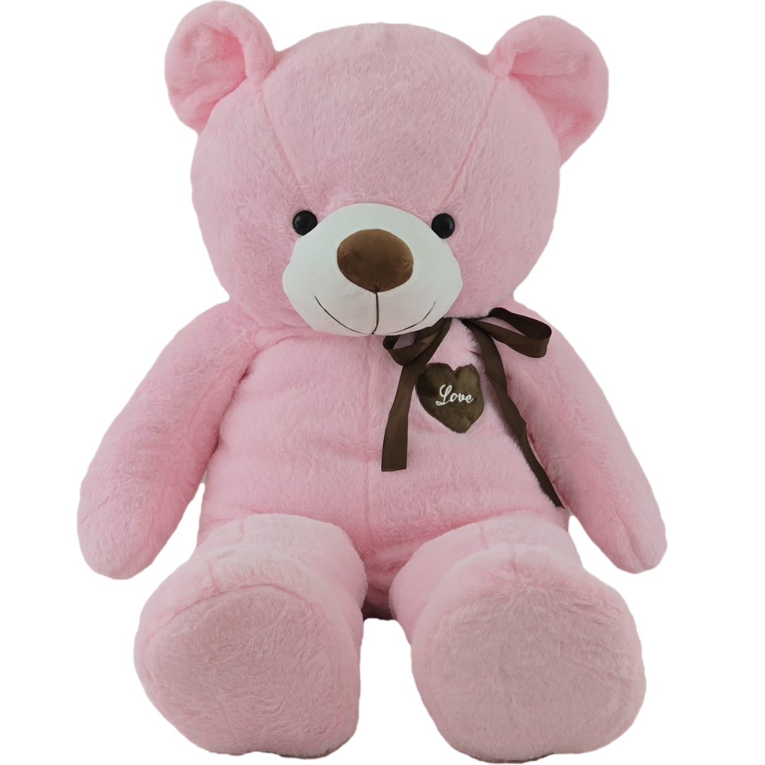 Didelis pliušinis meškinas | 120 cm | Rožinis su kaspinu