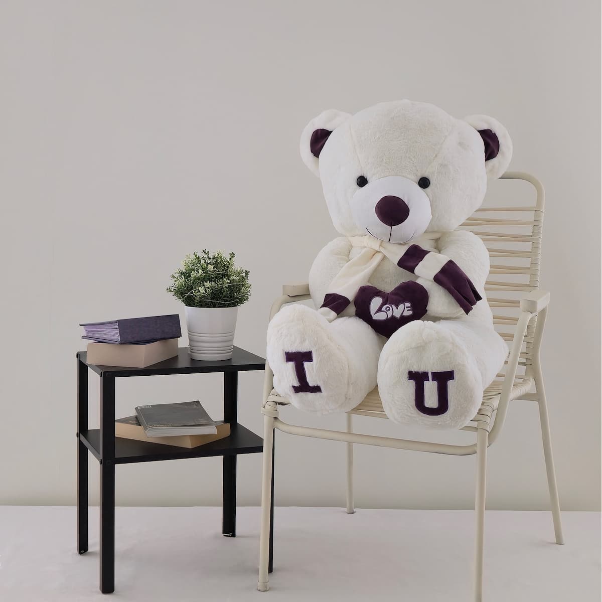 Didelis pliušinis meškinas | 120 cm | Baltas I LOVE YOU-meskiai.lt