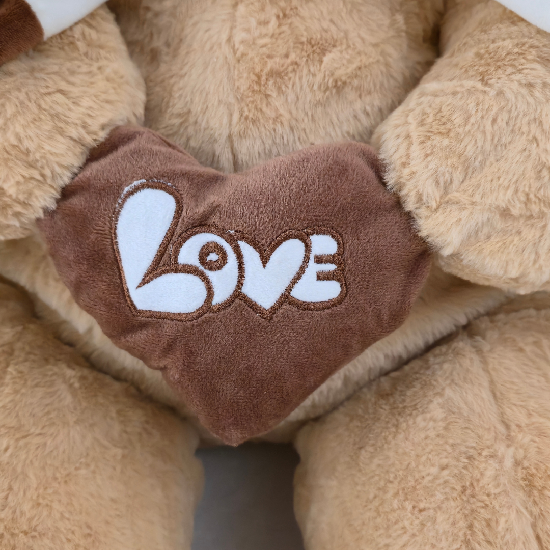 Didelis pliušinis meškinas 120 cm šviesiai rudas I LOVE YOU-meskiai.lt