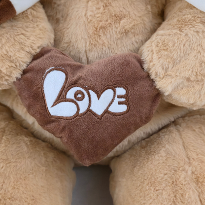 Didelis pliušinis meškinas 120 cm šviesiai rudas I LOVE YOU-meskiai.lt