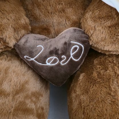 Didelis pliušinis meškinas 120 cm tamsiai rudas I LOVE YOU-meskiai.lt