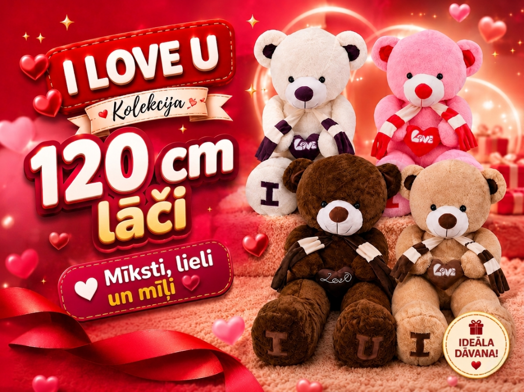 Lieli plīša rotaļu lācīši "I LOVE U" 120 cm