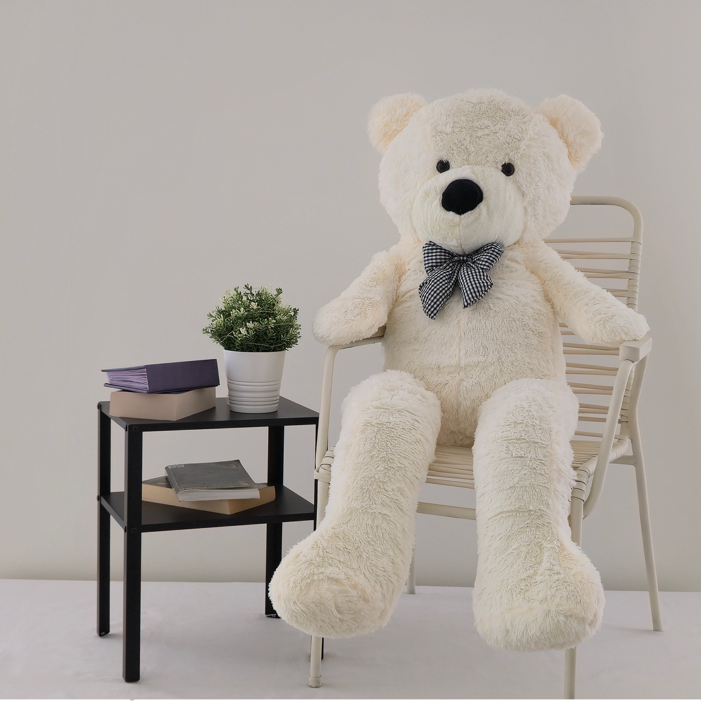 Didelis pliušinis meškinas | 140 cm | Baltas su kaspinu