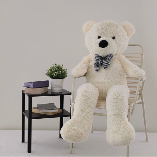 Didelis pliušinis meškinas | 140 cm | Baltas su kaspinu